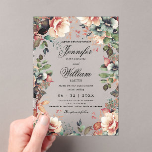 Invitations En Acrylique Jardin boho romantique Mariage floral Script