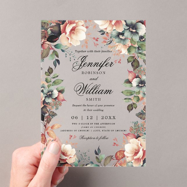 Invitations En Acrylique Jardin boho romantique Mariage floral Script (In situ (ordinateur de poche))