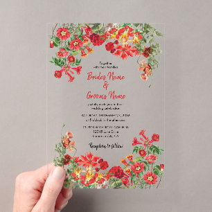 Invitations En Acrylique Jardin Botanique Floral Rouge Mariage