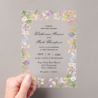 Invitations En Acrylique Jardin de prairie de fleurs sauvages printanières
