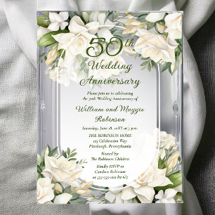 Invitations En Acrylique Jardin Élégant de Gardenia Floral 50e Anniversaire