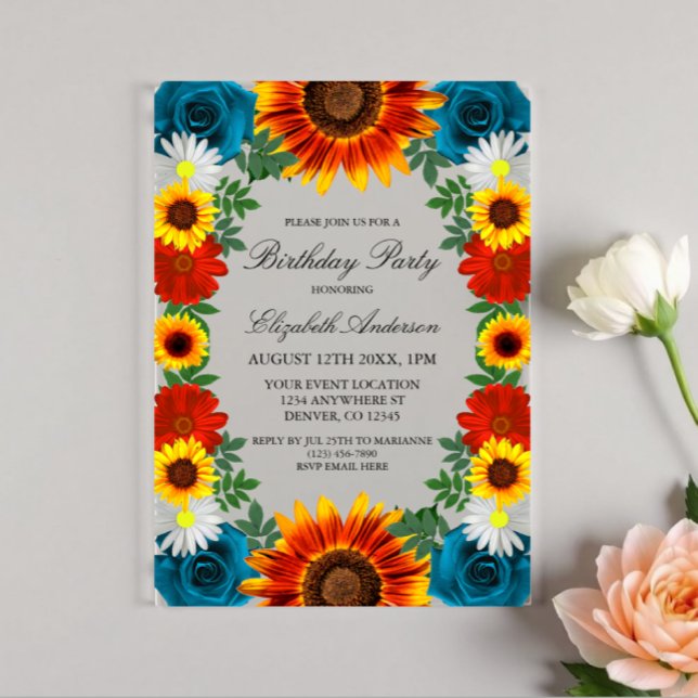 Invitations En Acrylique Jardin été Floral Anniversaire (Créateur téléchargé)