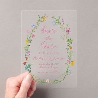 Invitations En Acrylique Jardin Fantaisiste Fleurs Sauvages Mariage Enregis