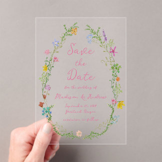 Invitations En Acrylique Jardin Fantaisiste Fleurs Sauvages Mariage Enregis