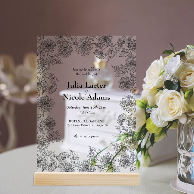 Invitations En Acrylique Jardin Feuille de tournesol jaune Mariage minimali (Créateur téléchargé)