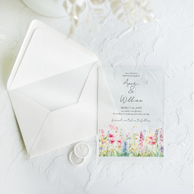 Invitations En Acrylique Jardin Fleur Aquarelle Moderne Boho Mariage (Créateur téléchargé)