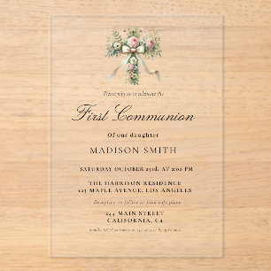 Invitations En Acrylique Jardin Fleur sauvage élégant Première Communion Sa