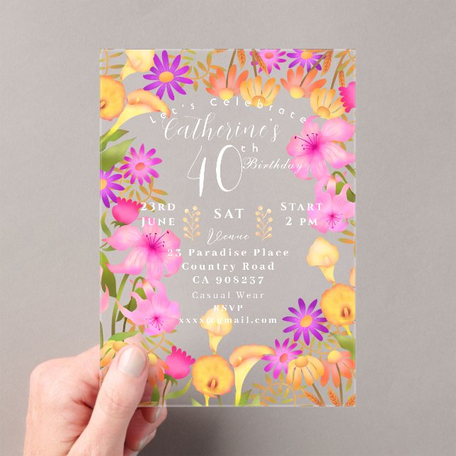 Invitations En Acrylique Jardin floral 40e anniversaire (In situ (ordinateur de poche))