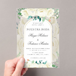 Invitations En Acrylique Jardin Floral Blanc Nuestra Boda Mariage espagnol