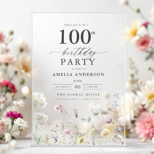 Invitations En Acrylique Jardin Floral Calligraphie 100e anniversaire