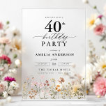 Invitations En Acrylique Jardin Floral Calligraphie 40e anniversaire<br><div class="desc">Célébrez dans le style avec une calligraphie fleurie jardin 40e anniversaire invitation, parfait pour un évènement marquant. Avec ses motifs floraux vibrants et son élégante calligraphie, cette invitation donne un ton fantaisiste mais sophistiqué à votre célébration. Le thème du jardin luxuriant mêle beauté naturelle et typographie gracieuse, créant un look...</div>