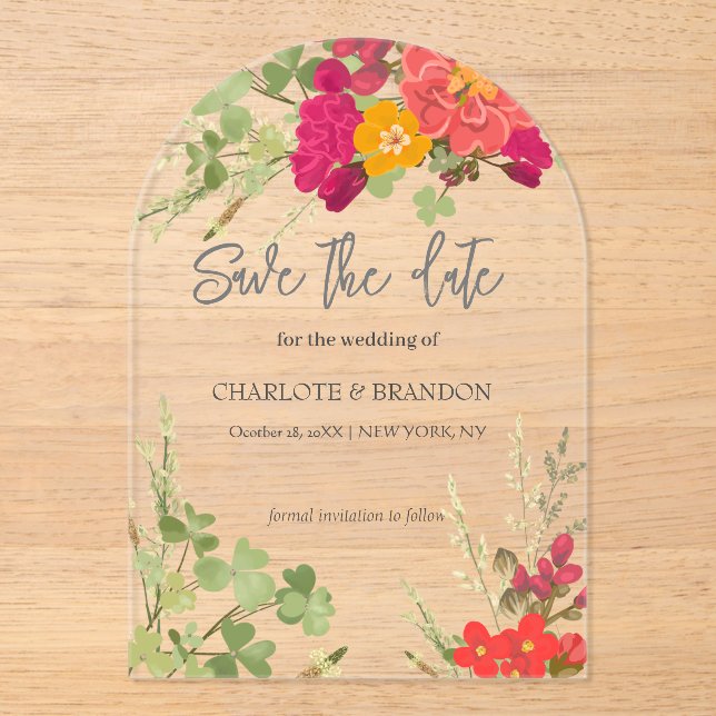 Invitations En Acrylique Jardin Floral d'été Mariage Fleur sauvage (Recto)