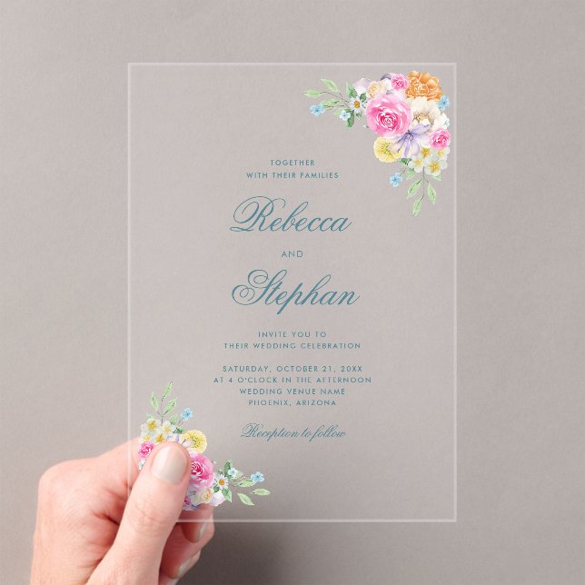 Invitations En Acrylique Jardin lumineux Floral Party Mariage aquarelle (In situ (ordinateur de poche))
