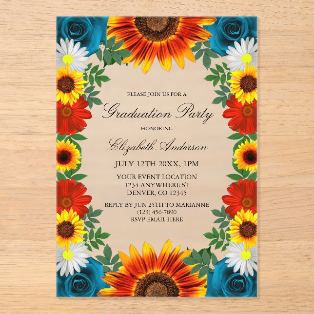 Invitations En Acrylique Jardin Summer Floral Graduation Party (Recto)