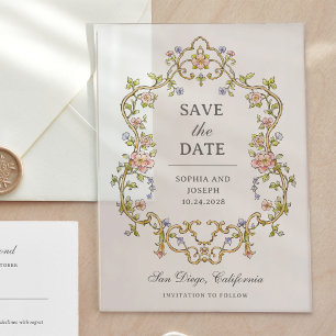 Invitations En Acrylique Jardin Vintage Luxueux Enregistrer la Date de Co