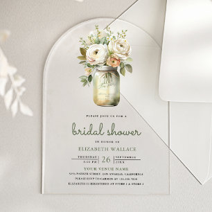 Invitations En Acrylique Jarre de roses blanches pour la fête de mariage
