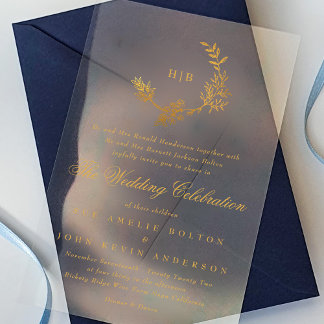 Invitations En Acrylique Jaune Classic Floral Wreath Monogramme Mariage