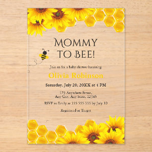 Invitations En Acrylique Jaune Floral Honeycomb Maman to Bee Baby shower