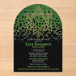 Invitations En Acrylique Jeu vidéo noir vert Gamer Bar Mitzvah