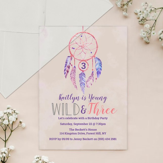 Invitations En Acrylique Jeune, Sauvage & Trois 3e Anniversaire Boho (Créateur téléchargé)