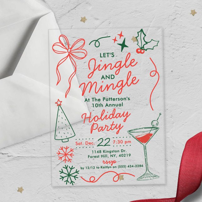Invitations En Acrylique Jingle & Mingle | Fête de Cocktail de Fêtes (Créateur téléchargé)