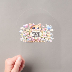 Invitations En Acrylique Joli code QR personnalisé chat pastel rose floral
