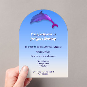 Invitations En Acrylique Joli dauphin violet - fête d'anniversaire