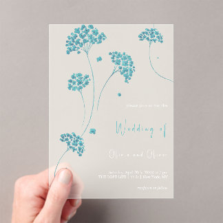Invitations En Acrylique Joli Mariage de fleurs turquoise
