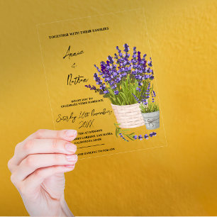 Invitations En Acrylique Joli mariage de tiges de lavande aquarelle dans un