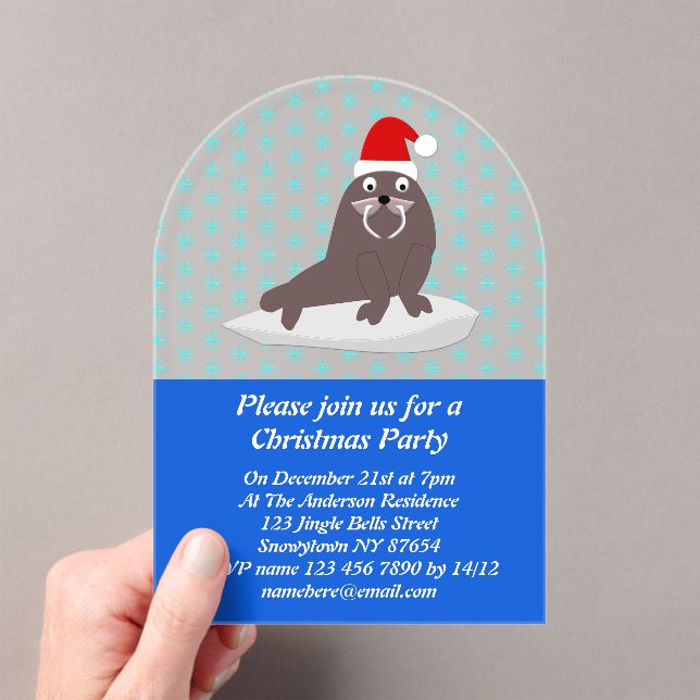 Invitations En Acrylique Joli Noël Walrus et Snowflakes Custom (In situ (ordinateur de poche))