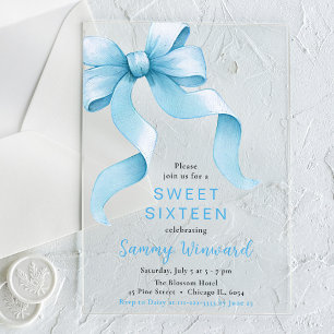Invitations En Acrylique Joli Nœud Coquette Bleu Sweet Sixteen