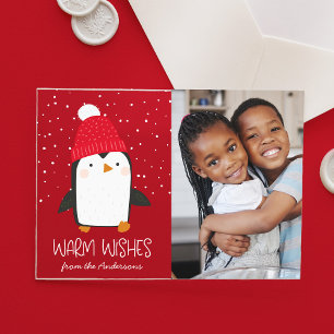Invitations En Acrylique Jolie carte de vœux photo de pingouin pour les fêt