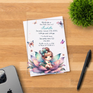 Invitations En Acrylique Jolie fée assise à l'intérieur d'une douche de béb