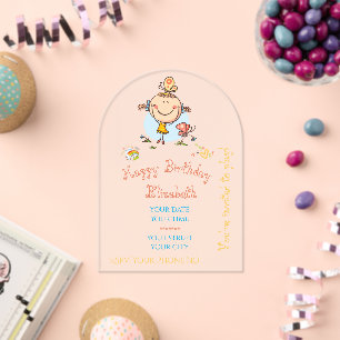 Invitations En Acrylique Jolie Fille Stick Figure Arc-en-Ciel Papillon de l