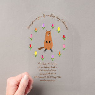 Invitations En Acrylique Jolie marmotte et fleurs de tulipes personnalisées