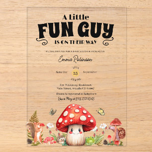Invitations En Acrylique Jolie petite Fête de Bébé Champignon FunGuy d'Auto