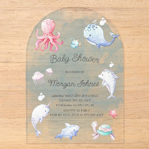 Invitations En Acrylique Jolie sous la mer aquarelle Baby Shower
