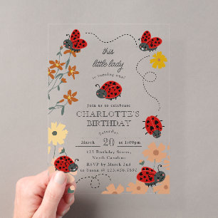 Invitations En Acrylique Jolies coccinelles Fleurs sauvages 1er Premier ann