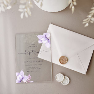Invitations En Acrylique Jolies Filles Florales Violettes Baptême