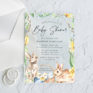 Invitations En Acrylique Jolis lapins de printemps à l'aquarelle pour Baby
