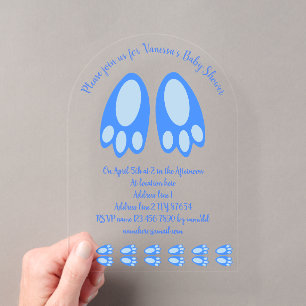 Invitations En Acrylique Jolis pieds de bébé lapin bleu garçon Baby Shower 