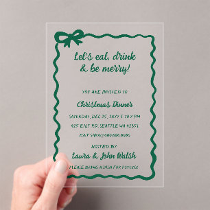 Invitations En Acrylique Jour de Noël de la Bow verte dessinée à la main