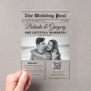 Invitations En Acrylique Journal de mariage amusant Photo noir et blanc Mar