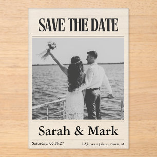 Invitations En Acrylique Journal Save the Date Vintage photo personnalisé