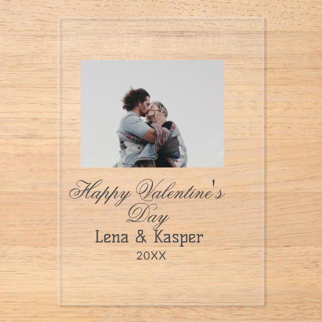 Invitations En Acrylique Joyeuse Saint-Valentin couple photo moderne simple (Recto)