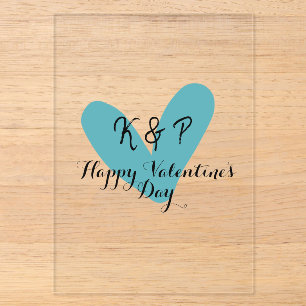Invitations En Acrylique Joyeuse Saint-Valentin turquoise cœur nom lettre