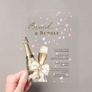 Invitations En Acrylique Joyeuses Fleurs Roses Bulles Brunch Enterrement de