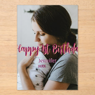 Invitations En Acrylique Joyeux 1er anniversaire enfant bébé mère rouge ora