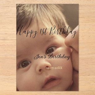 Invitations En Acrylique Joyeux 1er anniversaire nom photo date calligraphi