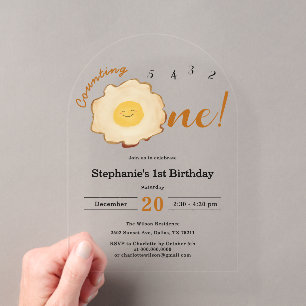 Invitations En Acrylique Joyeux 1er anniversaire Œuf Frit Mignon